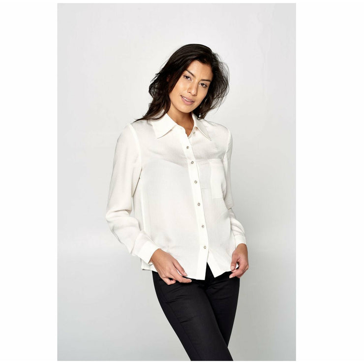 Sara 100% Silk Button Down Blouse in White - Front - Hottie + Lord