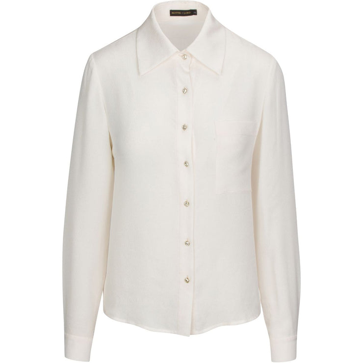 Sara 100% Silk Button Down Blouse in White - Flat - Hottie + Lord