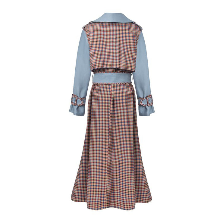 Double Breasted Belted Gingham Panel Trench Coat - Hottie + Lord